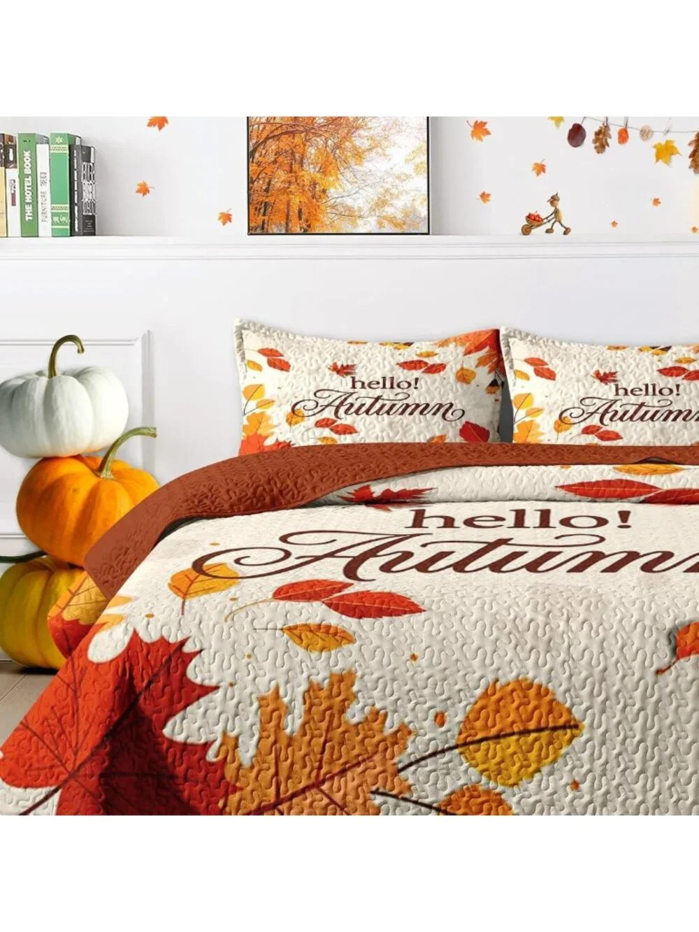 Cozy King Fall Quilt Set - 3 Piece Autumn Leaves Bedding & Bedspread